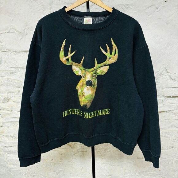Vintage 90s y2k Deer Hunter's Nightmare Crewneck Sweatshirt Outdoor Nature Camo - Picture 1 of 5